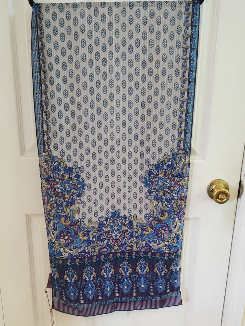 Vince Camuto Blue and White Paisley Border Scarf